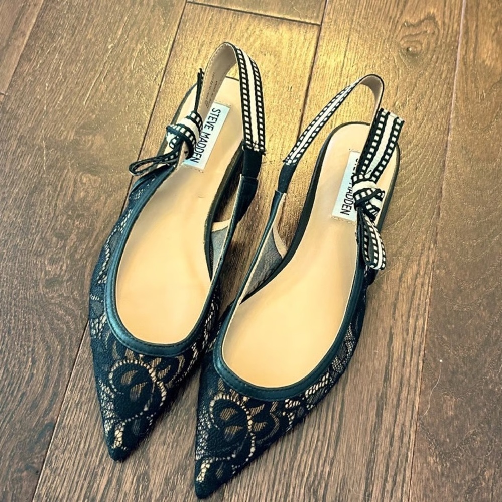Steve Madden Black and Gold Lace Slingback Flats